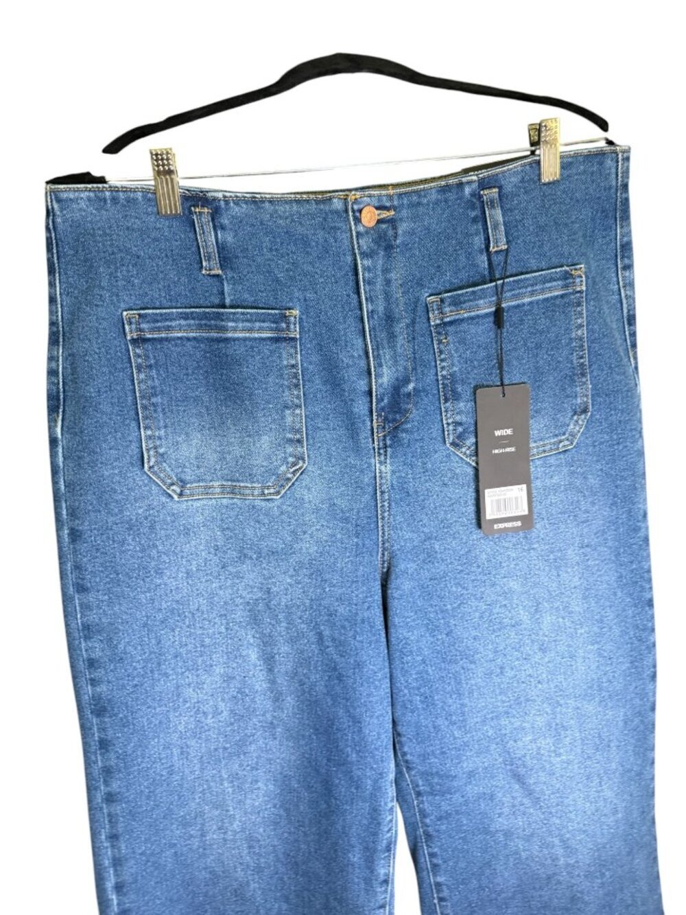Express Wide Leg High Rise Jeans Size 16 Blue Denim 71% Cotton Blend NWT - Picture 3 of 7